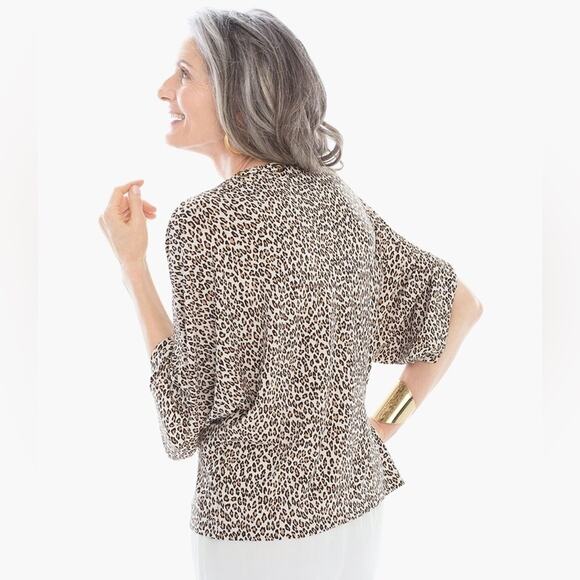 CHICO’S | Petite Leopard Print Grommet Lace-Up Knit Top | Size 2 Large - Picture 3 of 10